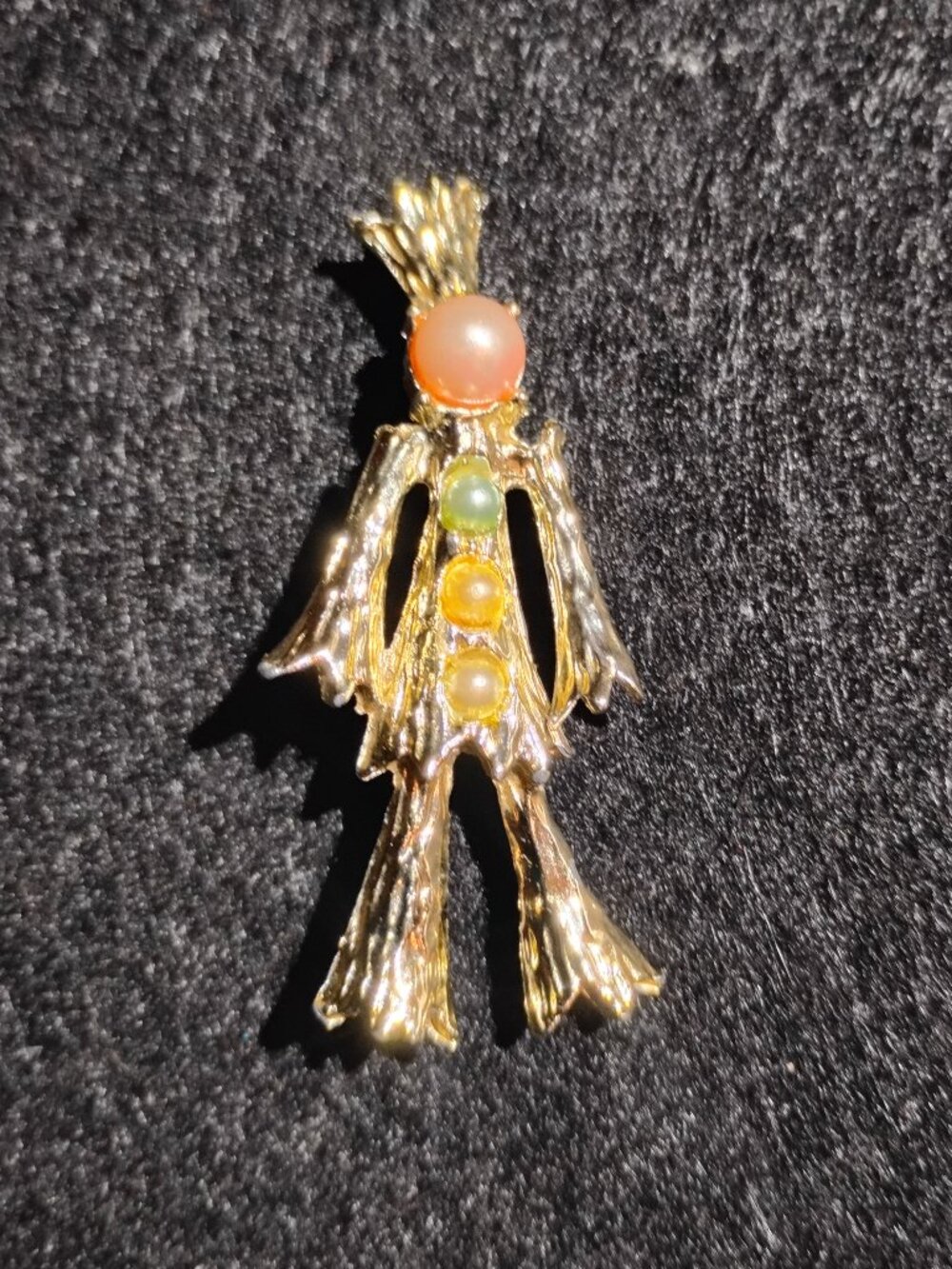 Vintage Scarecrow Brooch with faux pearl accents